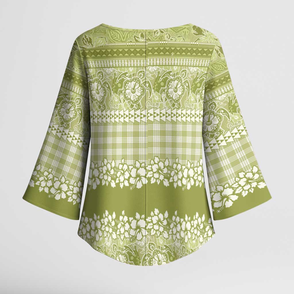 Hawaiian Hibiscus Honu Kimono Sleeve Blouse Sage Green Mele Kalikimaka Palaka Spirit LT9 - Polynesian Pride