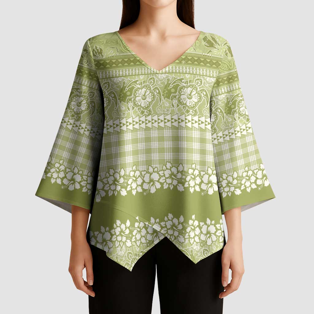 Hawaiian Hibiscus Honu Kimono Sleeve Blouse Sage Green Mele Kalikimaka Palaka Spirit LT9 - Polynesian Pride