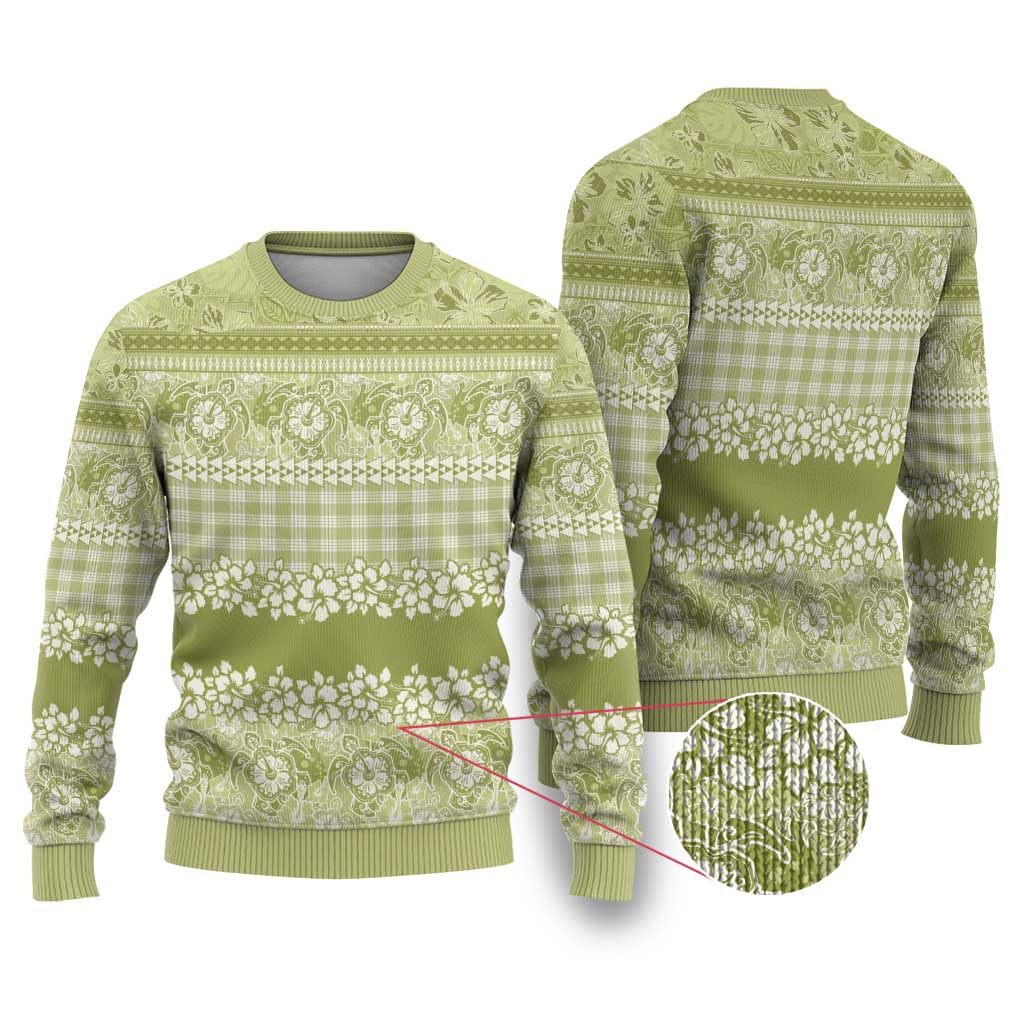 Hawaiian Hibiscus Honu Ugly Christmas Sweater Sage Green Mele Kalikimaka Palaka Spirit LT9 Sage Green - Polynesian Pride