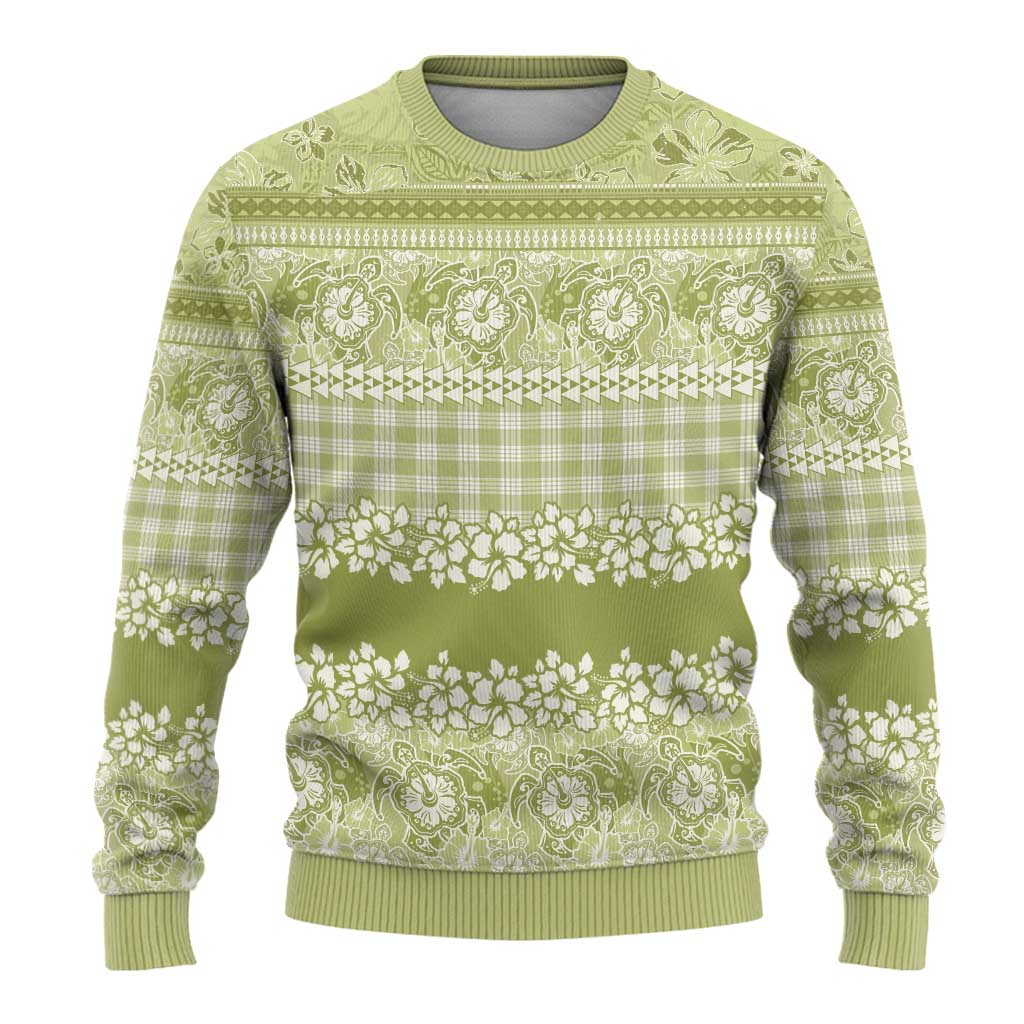 Hawaiian Hibiscus Honu Ugly Christmas Sweater Sage Green Mele Kalikimaka Palaka Spirit LT9 - Polynesian Pride