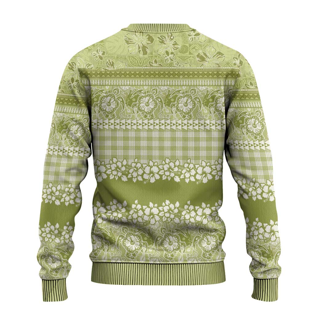 Hawaiian Hibiscus Honu Ugly Christmas Sweater Sage Green Mele Kalikimaka Palaka Spirit LT9 - Polynesian Pride