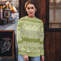 Hawaiian Hibiscus Honu Ugly Christmas Sweater Sage Green Mele Kalikimaka Palaka Spirit LT9 - Polynesian Pride