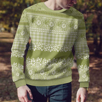 Hawaiian Hibiscus Honu Ugly Christmas Sweater Sage Green Mele Kalikimaka Palaka Spirit LT9 - Polynesian Pride