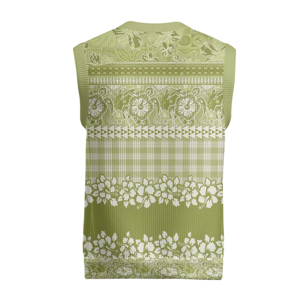 Hawaiian Hibiscus Honu Christmas Knitted V-Neck Vest Sage Green Mele Kalikimaka Palaka Spirit LT9 - Polynesian Pride