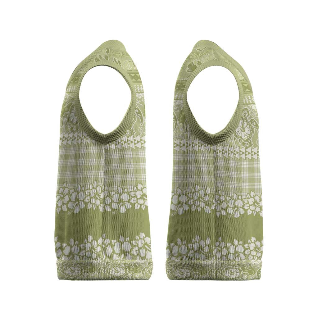 Hawaiian Hibiscus Honu Christmas Knitted V-Neck Vest Sage Green Mele Kalikimaka Palaka Spirit LT9 - Polynesian Pride