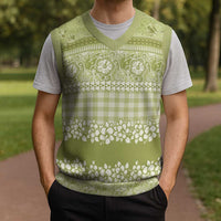 Hawaiian Hibiscus Honu Christmas Knitted V-Neck Vest Sage Green Mele Kalikimaka Palaka Spirit LT9 - Polynesian Pride