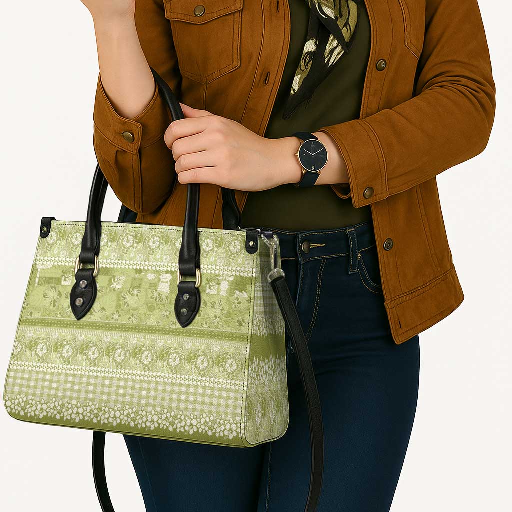 Hawaiian Hibiscus Honu Leather Bag Sage Green Mele Kalikimaka Palaka Spirit - Polynesian Pride