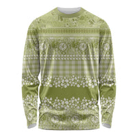 Hawaiian Hibiscus Honu Long Sleeve Shirt Sage Green Mele Kalikimaka Palaka Spirit LT9 Unisex Sage Green - Polynesian Pride