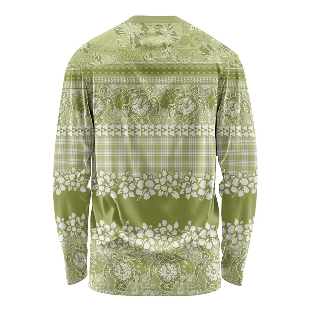 Hawaiian Hibiscus Honu Long Sleeve Shirt Sage Green Mele Kalikimaka Palaka Spirit LT9 - Polynesian Pride