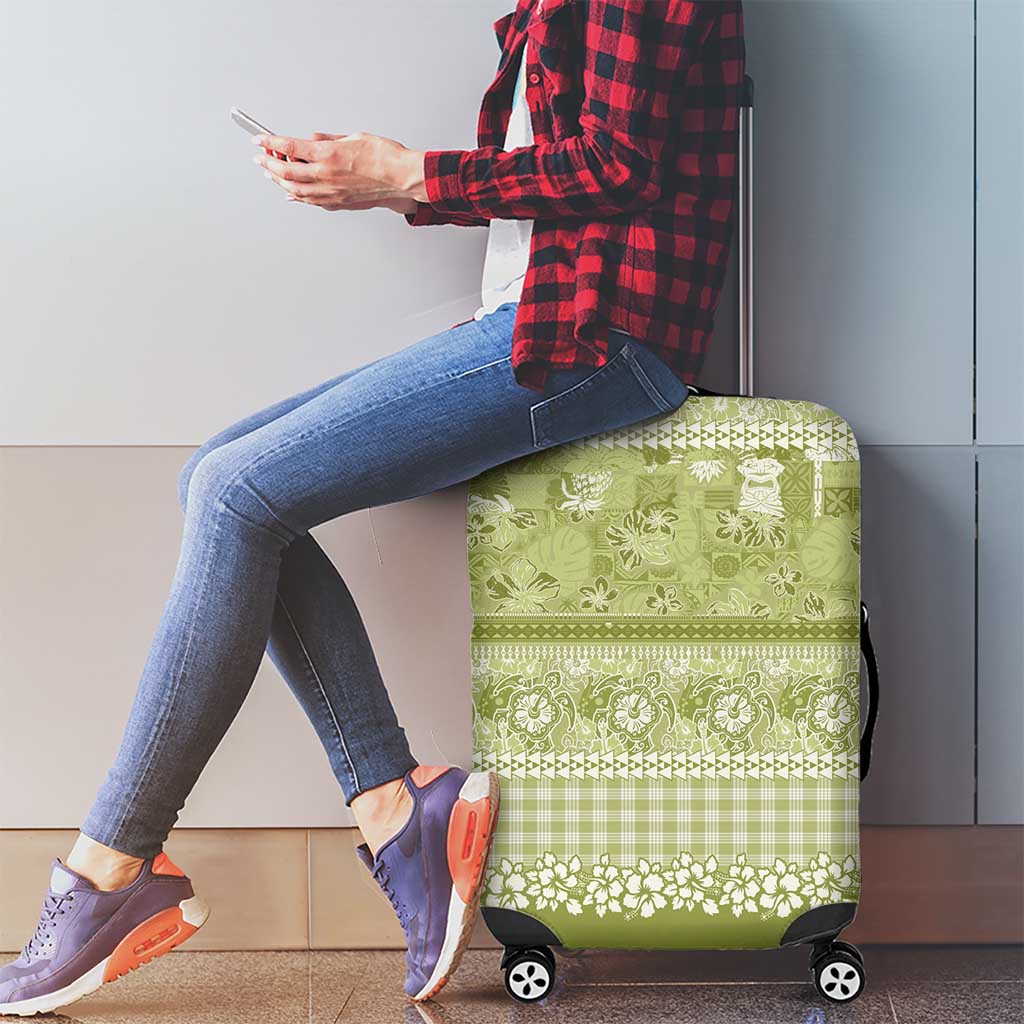 Hawaiian Hibiscus Honu Luggage Cover Sage Green Mele Kalikimaka Palaka Spirit LT9 - Polynesian Pride