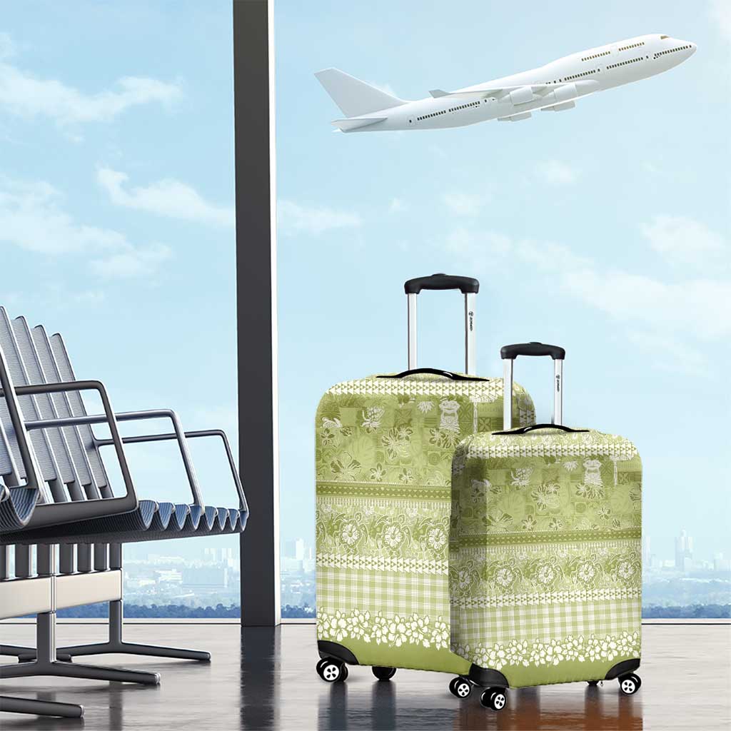 Hawaiian Hibiscus Honu Luggage Cover Sage Green Mele Kalikimaka Palaka Spirit LT9 - Polynesian Pride