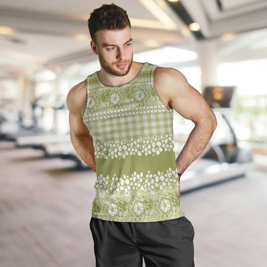 Hawaiian Hibiscus Honu Men Tank Top Sage Green Mele Kalikimaka Palaka Spirit LT9 Sage Green - Polynesian Pride