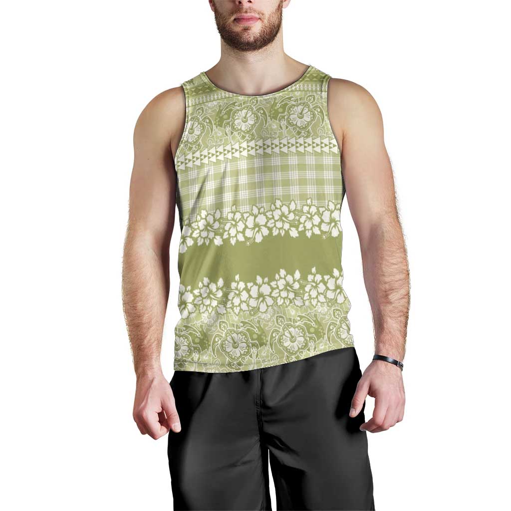 Hawaiian Hibiscus Honu Men Tank Top Sage Green Mele Kalikimaka Palaka Spirit LT9 - Polynesian Pride