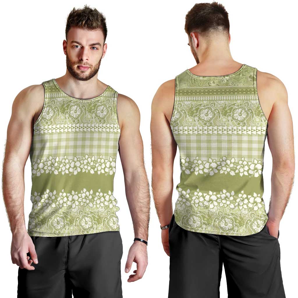 Hawaiian Hibiscus Honu Men Tank Top Sage Green Mele Kalikimaka Palaka Spirit LT9 - Polynesian Pride