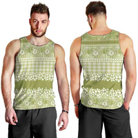 Hawaiian Hibiscus Honu Men Tank Top Sage Green Mele Kalikimaka Palaka Spirit LT9 - Polynesian Pride