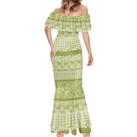 Hawaiian Hibiscus Honu Mermaid Dress Sage Green Mele Kalikimaka Palaka Spirit LT9 - Polynesian Pride