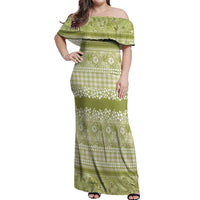 Hawaiian Hibiscus Honu Off Shoulder Maxi Dress Sage Green Mele Kalikimaka Palaka Spirit LT9 Women Sage Green - Polynesian Pride