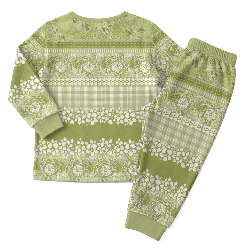 Hawaiian Hibiscus Honu Christmas Pajama Set Sage Green Mele Kalikimaka Palaka Spirit LT9 - Polynesian Pride