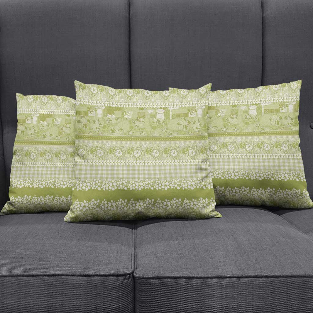 Hawaiian Hibiscus Honu Pillow Cover Sage Green Mele Kalikimaka Palaka Spirit - Polynesian Pride