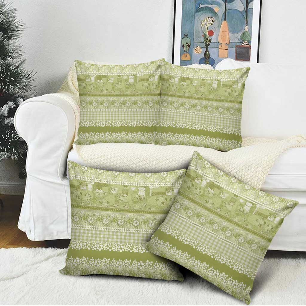 Hawaiian Hibiscus Honu Pillow Cover Sage Green Mele Kalikimaka Palaka Spirit - Polynesian Pride