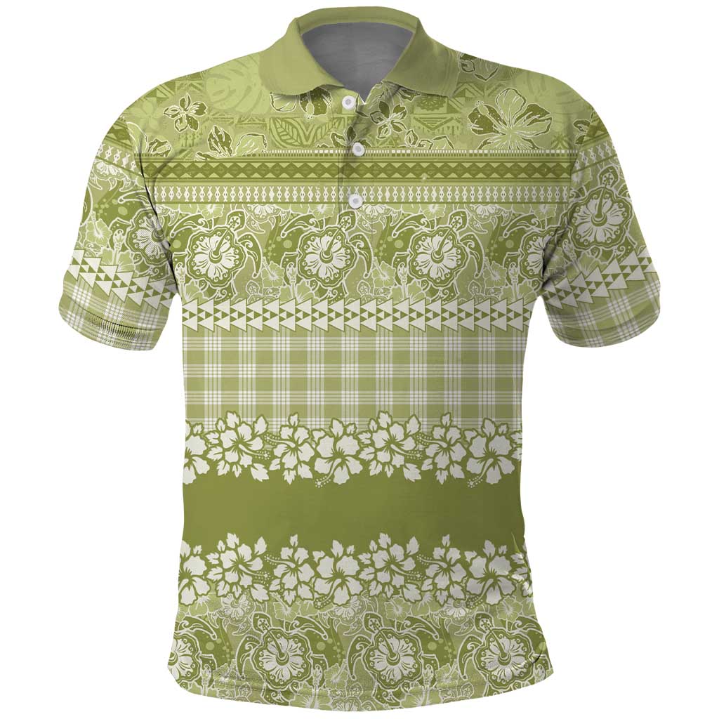 Hawaiian Hibiscus Honu Polo Shirt Sage Green Mele Kalikimaka Palaka Spirit LT9 Sage Green - Polynesian Pride
