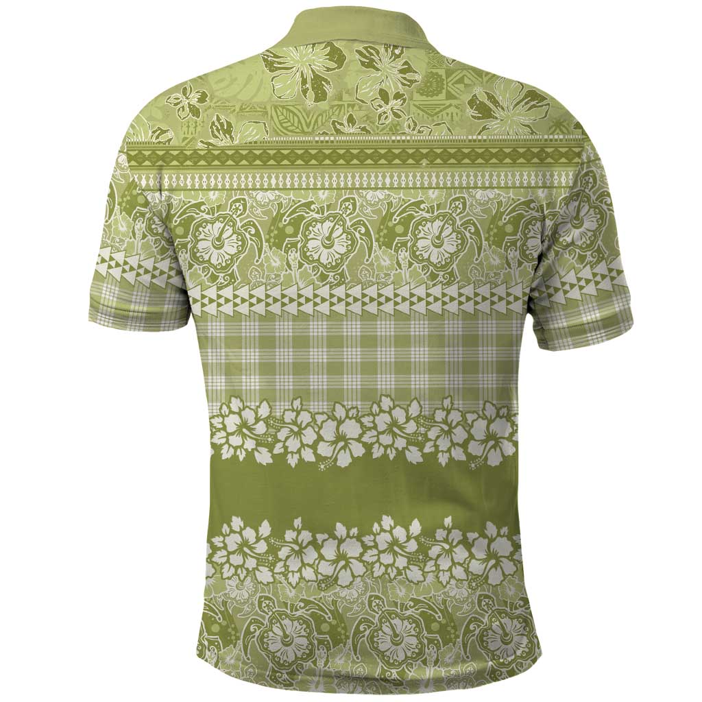 Hawaiian Hibiscus Honu Polo Shirt Sage Green Mele Kalikimaka Palaka Spirit LT9 - Polynesian Pride