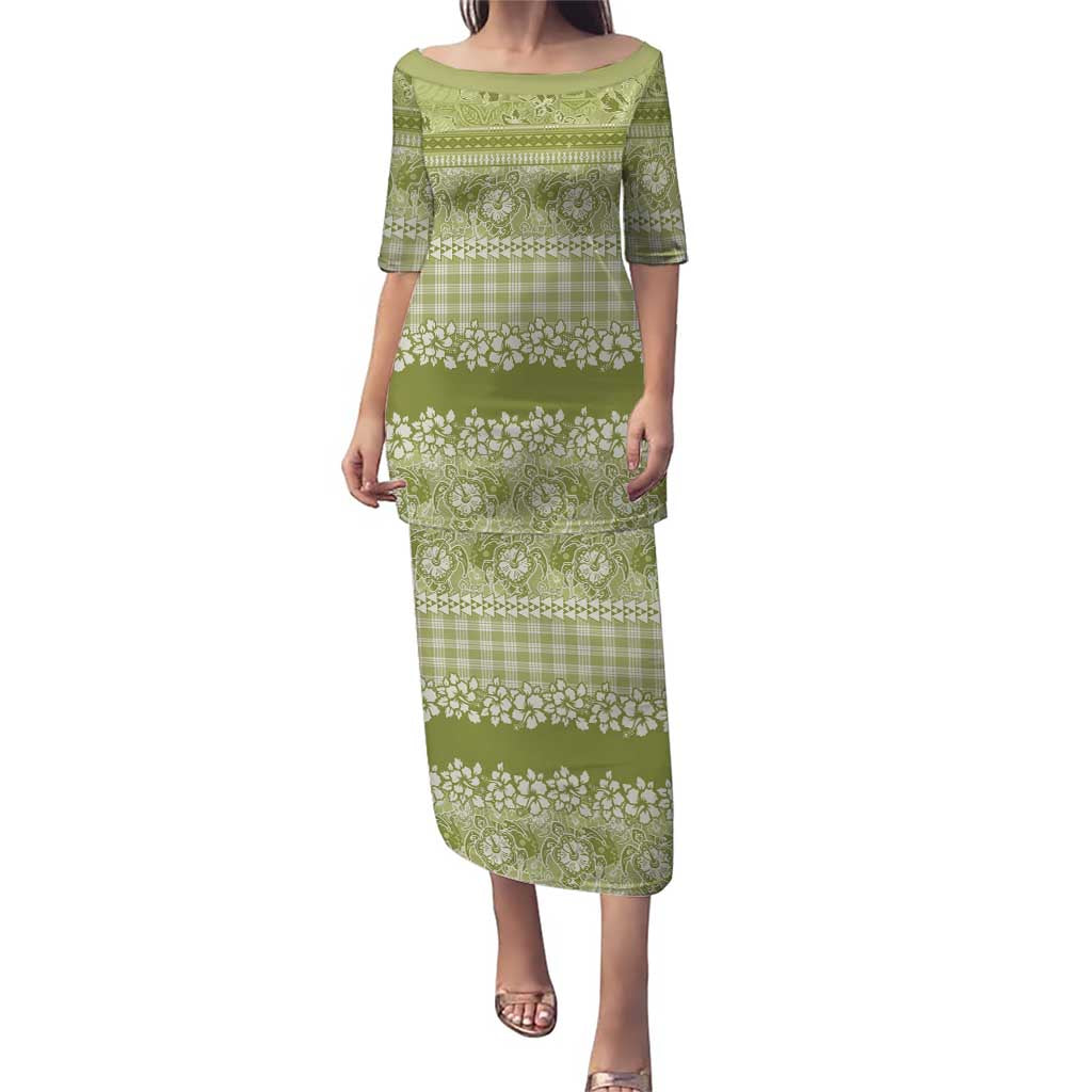Hawaiian Hibiscus Honu Puletasi Sage Green Mele Kalikimaka Palaka Spirit - Polynesian Pride
