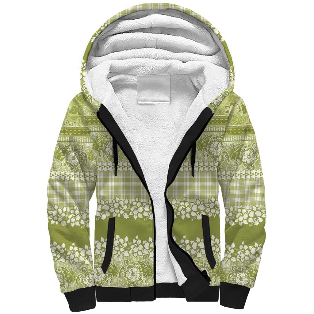 Hawaiian Hibiscus Honu Sherpa Hoodie Sage Green Mele Kalikimaka Palaka Spirit LT9 Unisex Sage Green - Polynesian Pride