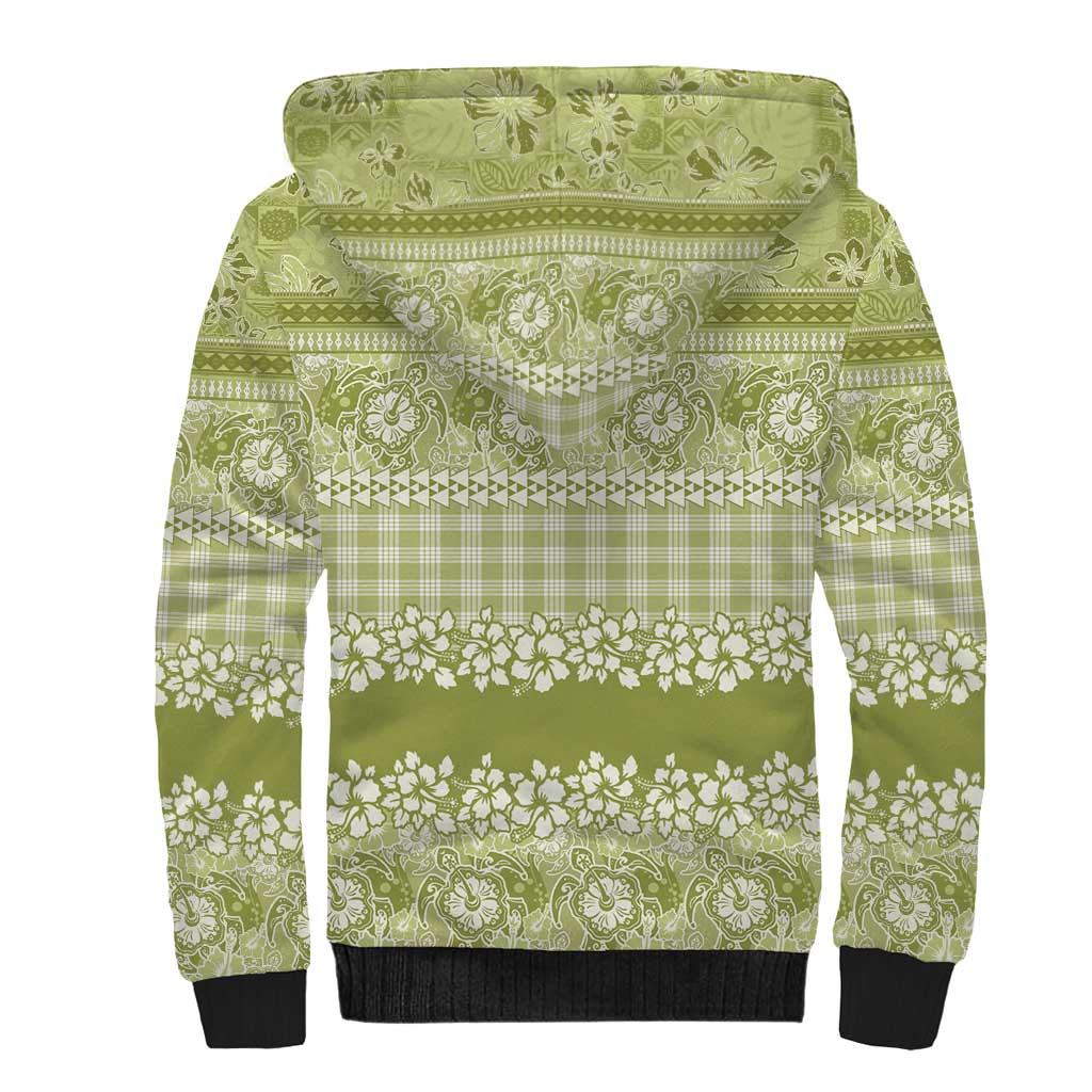 Hawaiian Hibiscus Honu Sherpa Hoodie Sage Green Mele Kalikimaka Palaka Spirit LT9 - Polynesian Pride