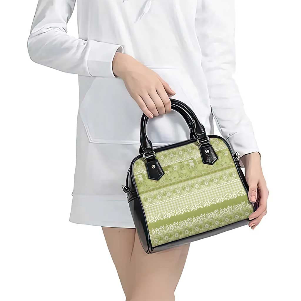 Hawaiian Hibiscus Honu Shoulder Handbag Sage Green Mele Kalikimaka Palaka Spirit - Polynesian Pride