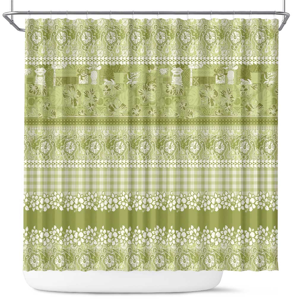 Hawaiian Hibiscus Honu Shower Curtain Sage Green Mele Kalikimaka Palaka Spirit LT9 Sage Green - Polynesian Pride