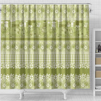 Hawaiian Hibiscus Honu Shower Curtain Sage Green Mele Kalikimaka Palaka Spirit LT9 - Polynesian Pride