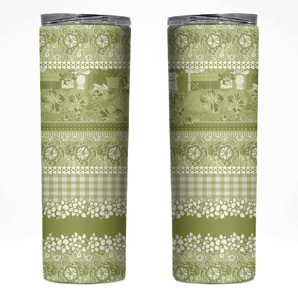 Hawaiian Hibiscus Honu Skinny Tumbler Sage Green Mele Kalikimaka Palaka Spirit LT9 Sage Green - Polynesian Pride