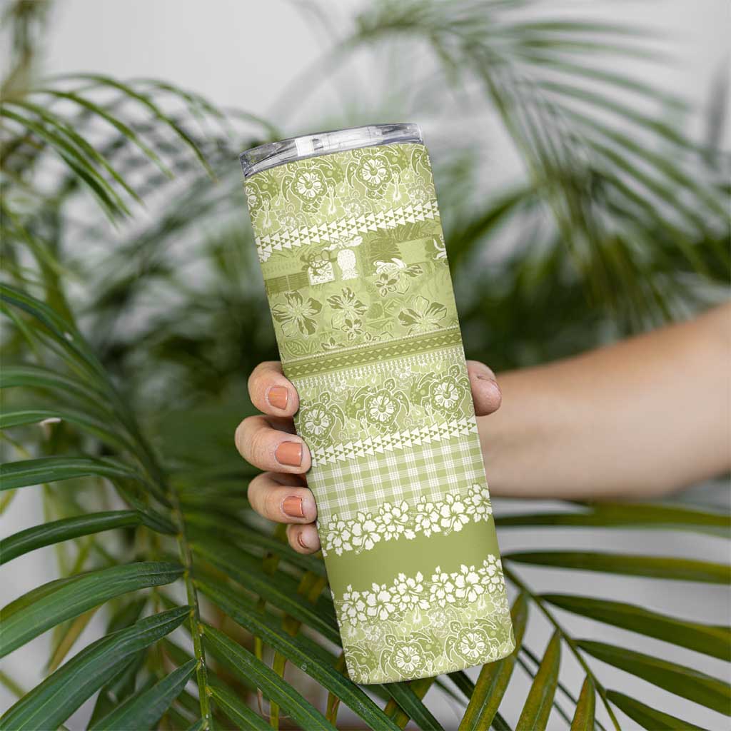 Hawaiian Hibiscus Honu Skinny Tumbler Sage Green Mele Kalikimaka Palaka Spirit LT9 - Polynesian Pride