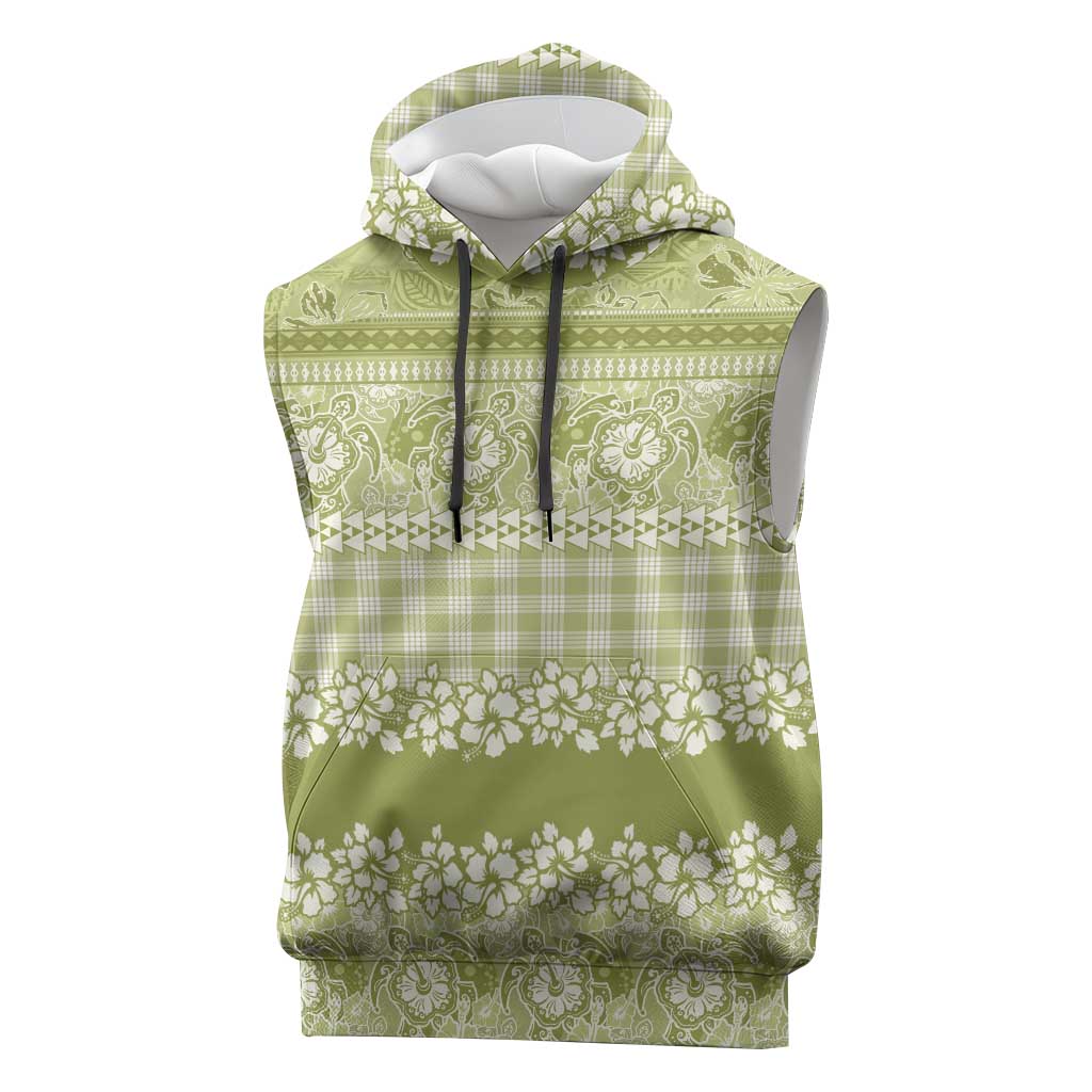 Hawaiian Hibiscus Honu Sleeveless Hoodie Sage Green Mele Kalikimaka Palaka Spirit LT9 Sage Green - Polynesian Pride