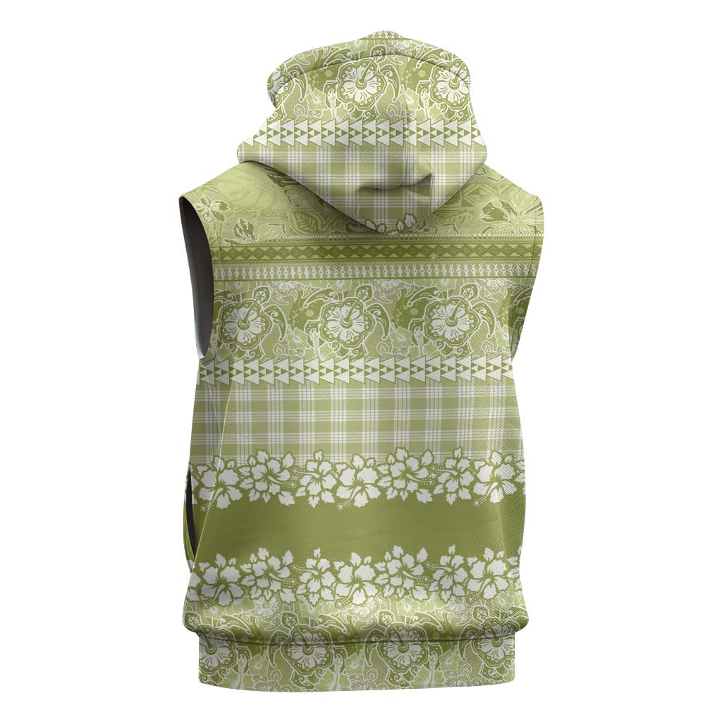 Hawaiian Hibiscus Honu Sleeveless Hoodie Sage Green Mele Kalikimaka Palaka Spirit LT9 - Polynesian Pride