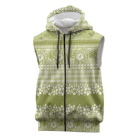 Hawaiian Hibiscus Honu Sleeveless Zip Hoodie Sage Green Mele Kalikimaka Palaka Spirit LT9 Sage Green - Polynesian Pride