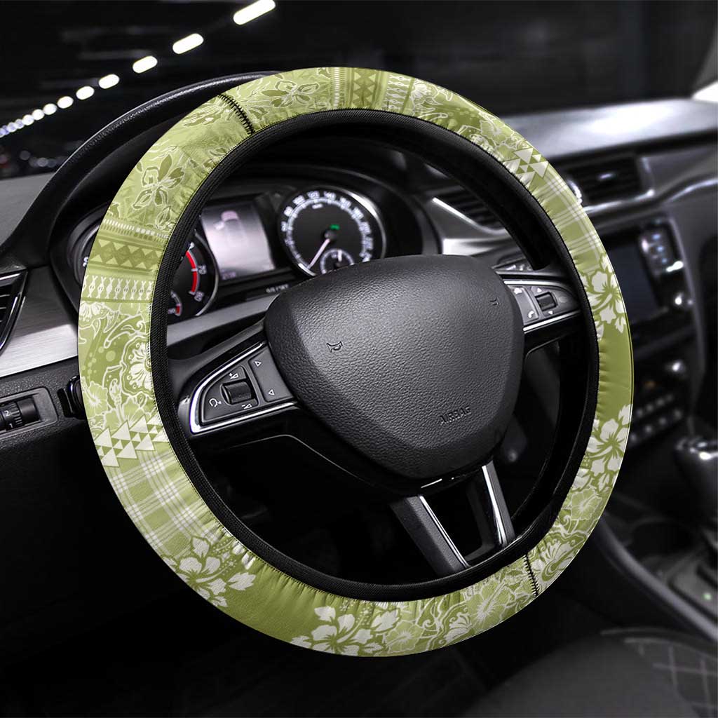 Hawaiian Hibiscus Honu Steering Wheel Cover Sage Green Mele Kalikimaka Palaka Spirit LT9 Universal Fit Sage Green - Polynesian Pride