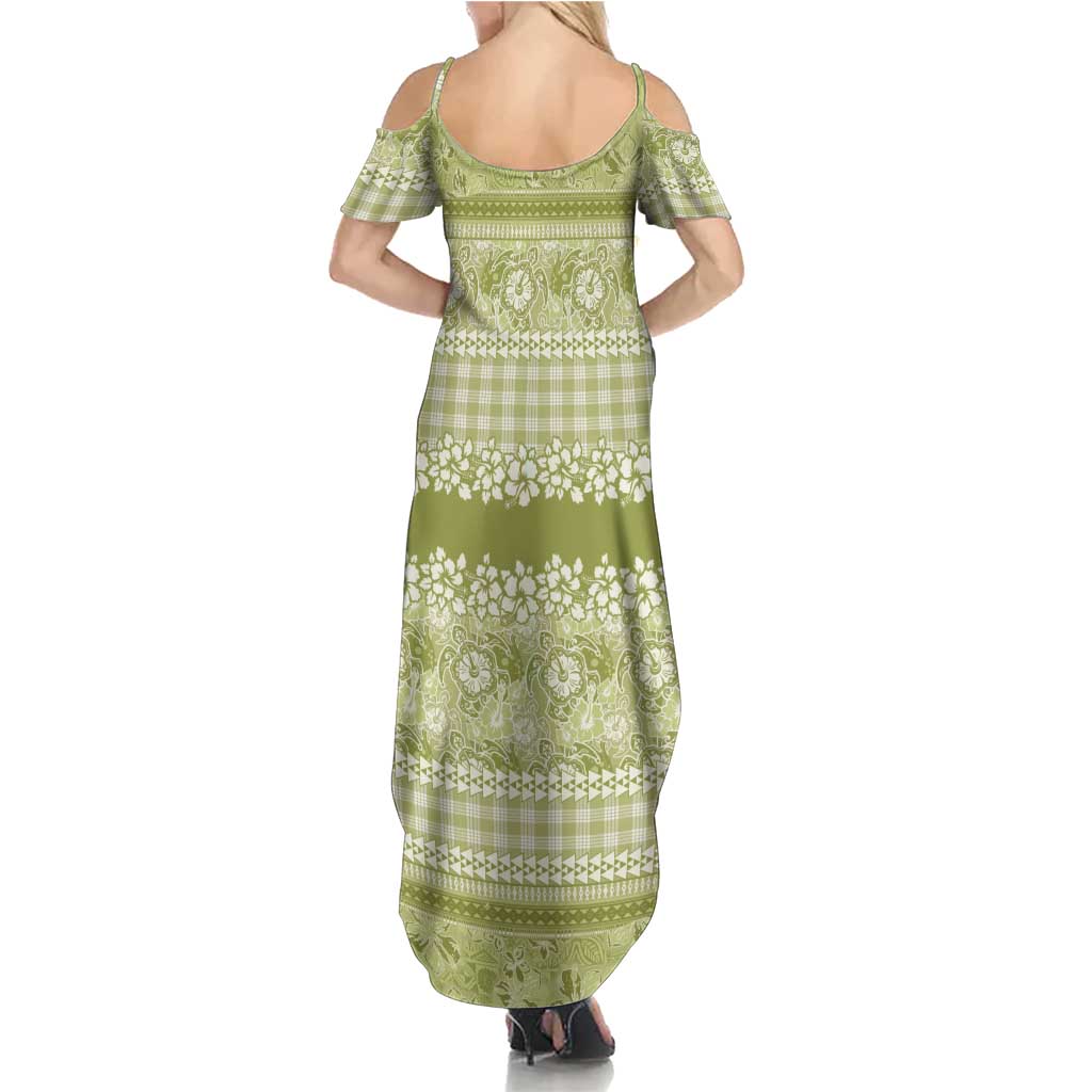 Hawaiian Hibiscus Honu Summer Maxi Dress Sage Green Mele Kalikimaka Palaka Spirit LT9 - Polynesian Pride
