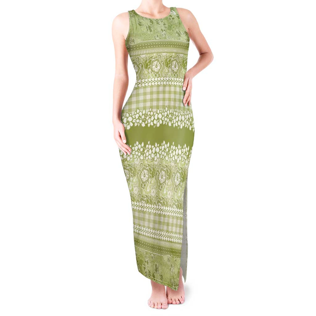 Hawaiian Hibiscus Honu Tank Maxi Dress Sage Green Mele Kalikimaka Palaka Spirit LT9 Women Sage Green - Polynesian Pride