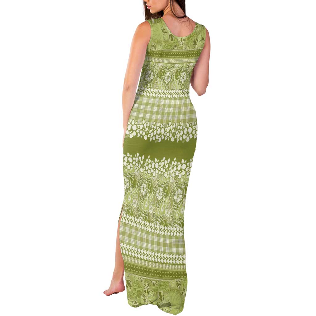 Hawaiian Hibiscus Honu Tank Maxi Dress Sage Green Mele Kalikimaka Palaka Spirit LT9 - Polynesian Pride