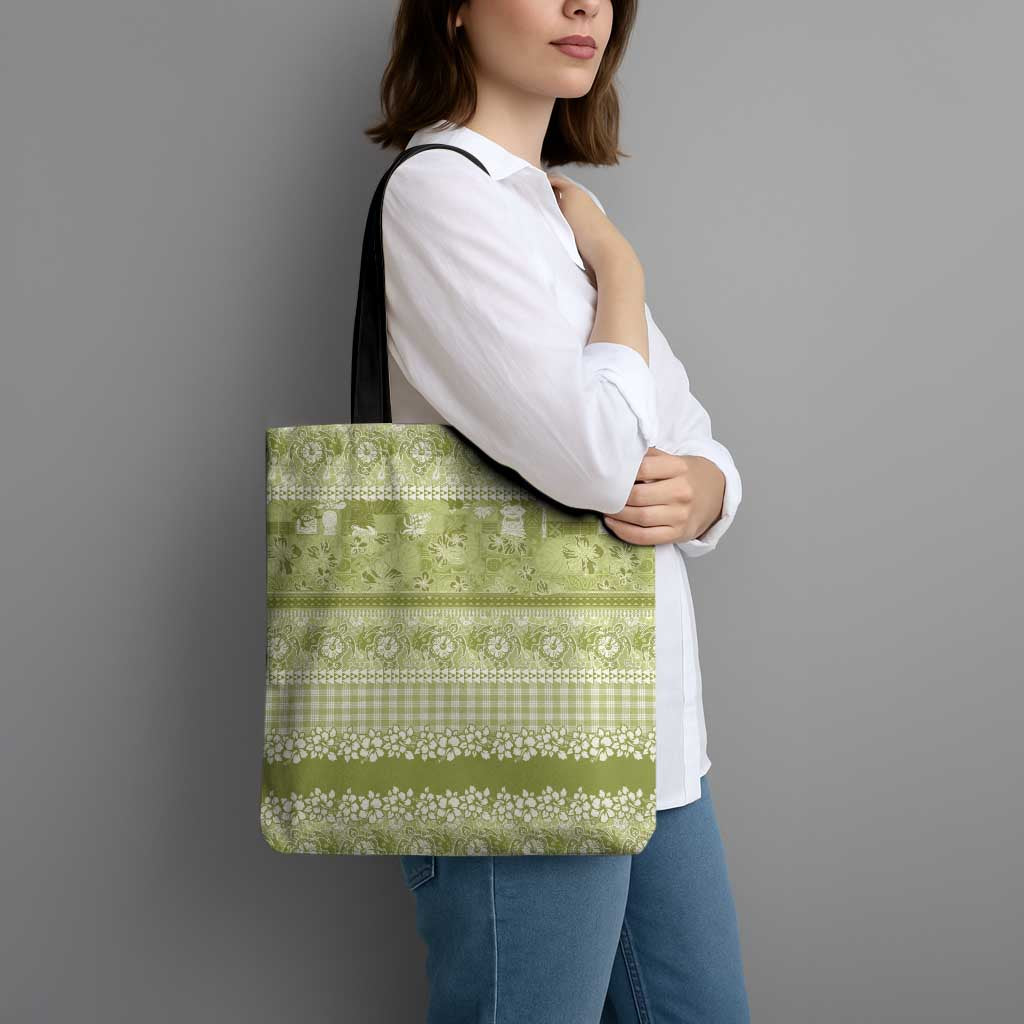 Hawaiian Hibiscus Honu Tote Bag Sage Green Mele Kalikimaka Palaka Spirit LT9 - Polynesian Pride