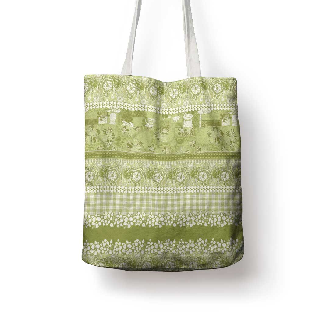 Hawaiian Hibiscus Honu Tote Bag Sage Green Mele Kalikimaka Palaka Spirit LT9 - Polynesian Pride