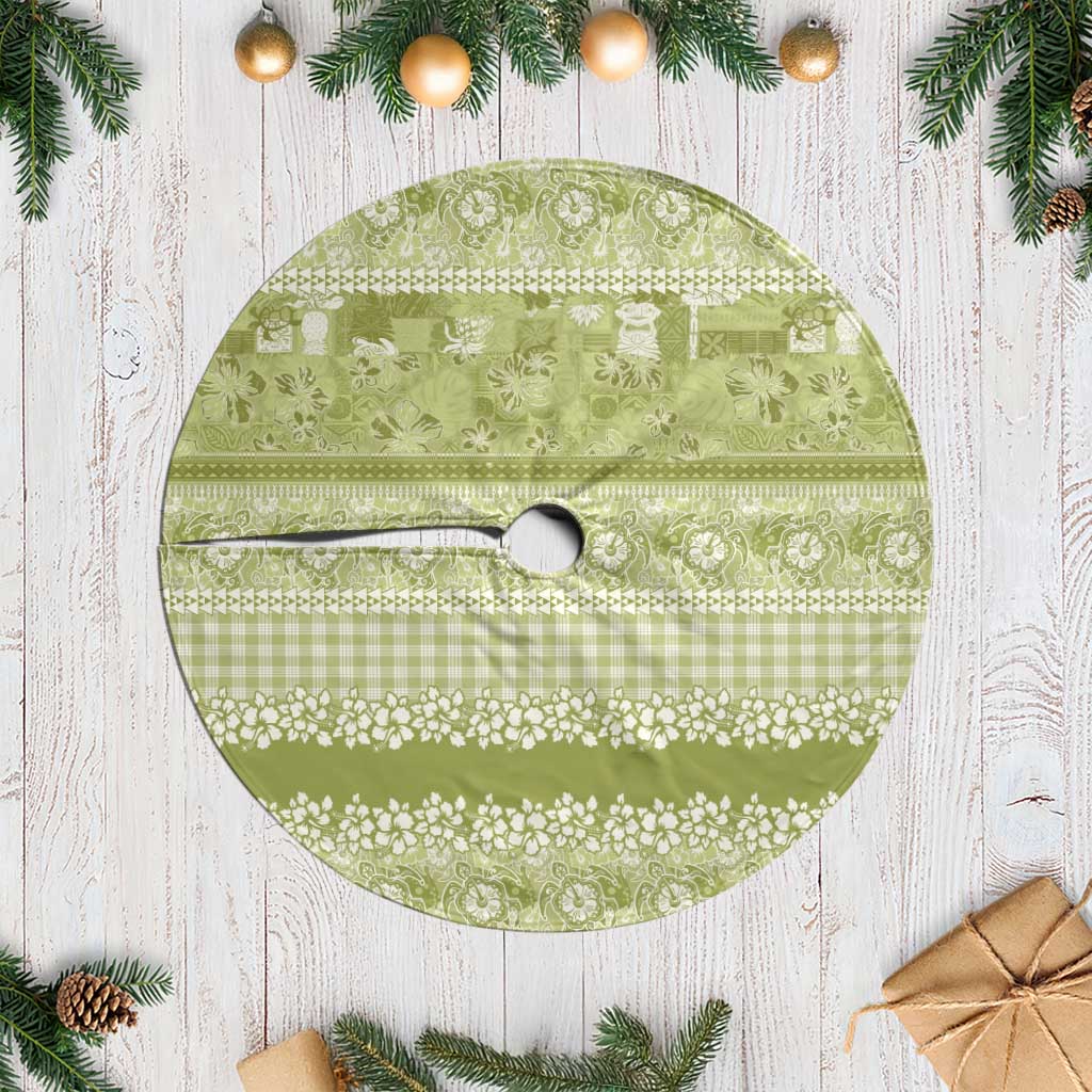 Hawaiian Hibiscus Honu Tree Skirt Sage Green Mele Kalikimaka Palaka Spirit - Polynesian Pride