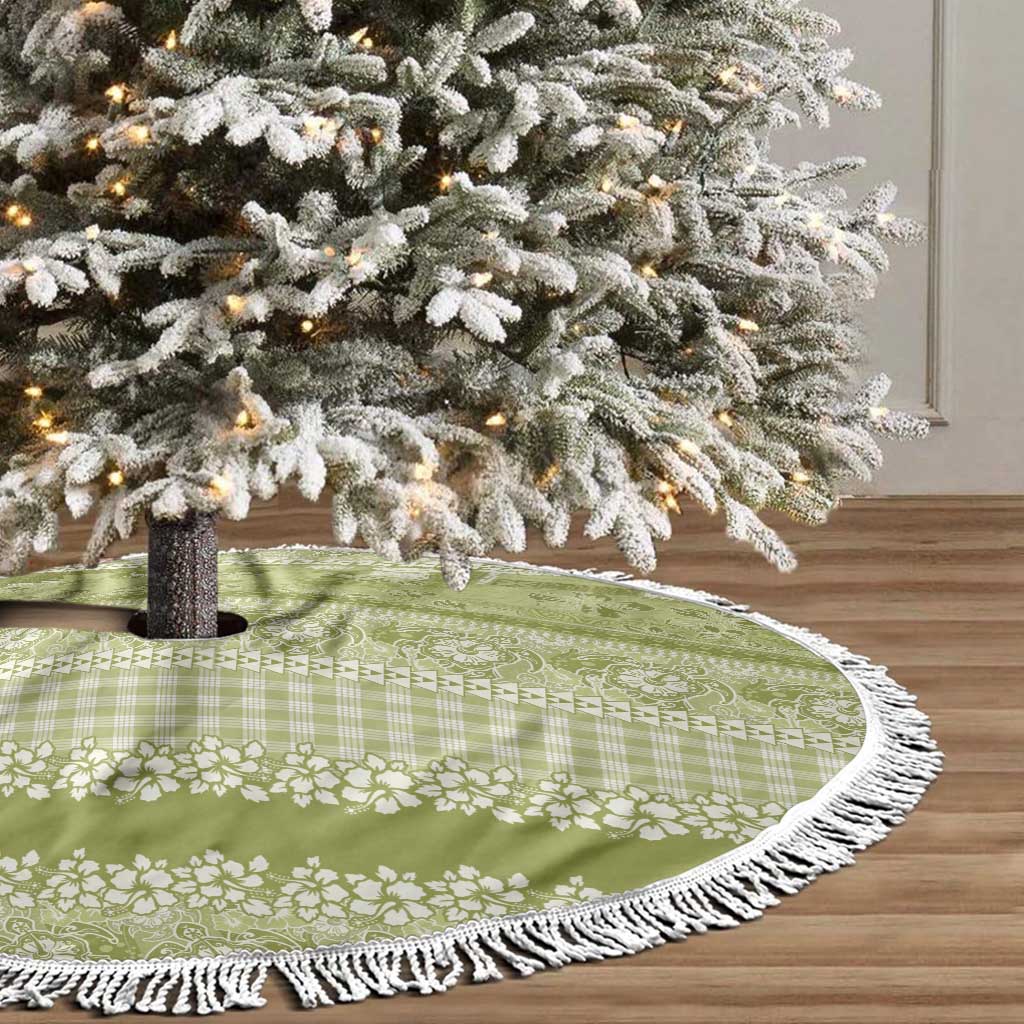 Hawaiian Hibiscus Honu Tree Skirt Sage Green Mele Kalikimaka Palaka Spirit - Polynesian Pride