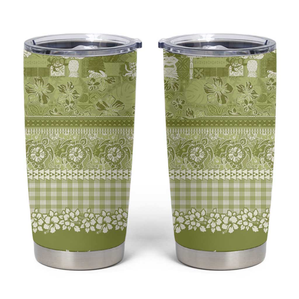 Hawaiian Hibiscus Honu Tumbler Cup Sage Green Mele Kalikimaka Palaka Spirit LT9 Sage Green - Polynesian Pride
