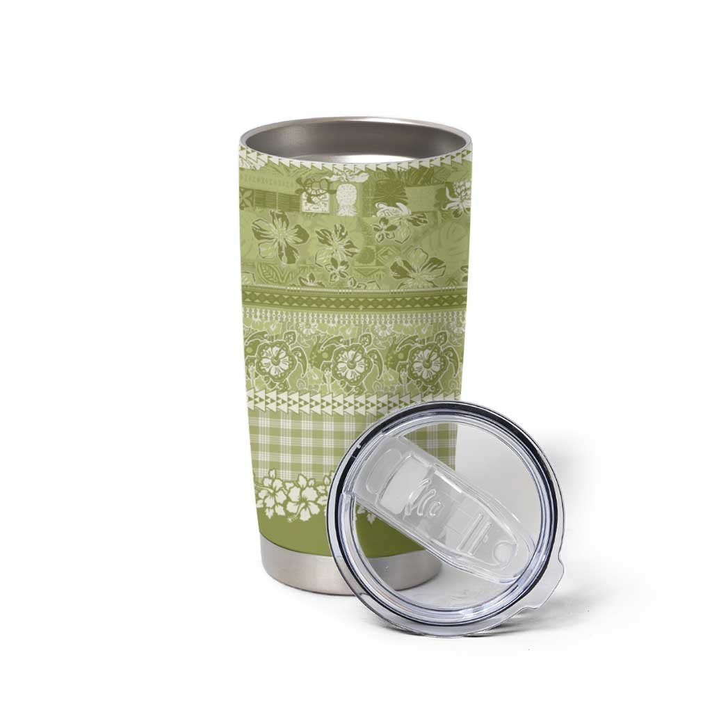 Hawaiian Hibiscus Honu Tumbler Cup Sage Green Mele Kalikimaka Palaka Spirit LT9 - Polynesian Pride