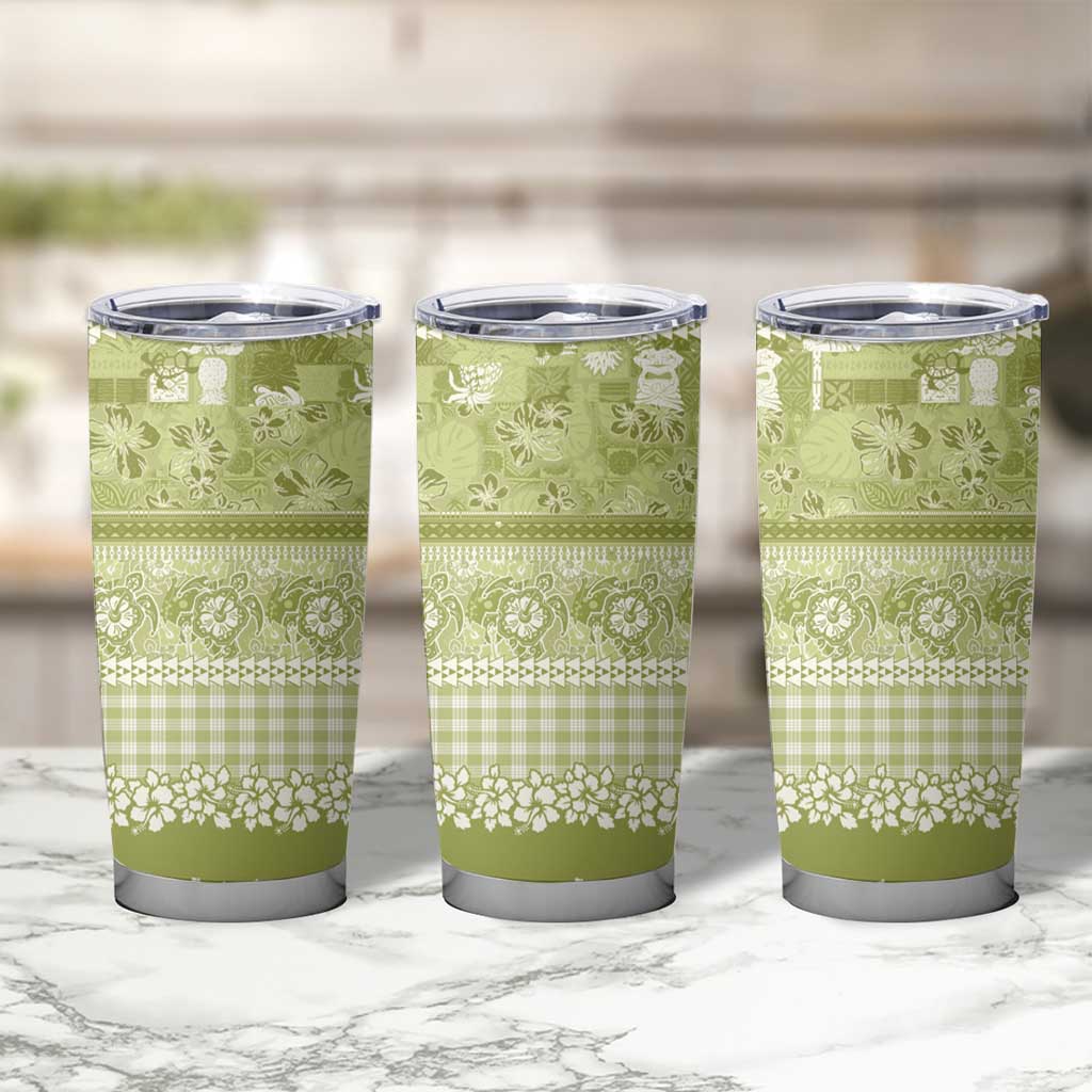 Hawaiian Hibiscus Honu Tumbler Cup Sage Green Mele Kalikimaka Palaka Spirit LT9 - Polynesian Pride