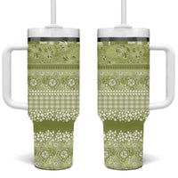 Hawaiian Hibiscus Honu Tumbler With Handle Sage Green Mele Kalikimaka Palaka Spirit LT9 One Size: 40 oz Sage Green - Polynesian Pride