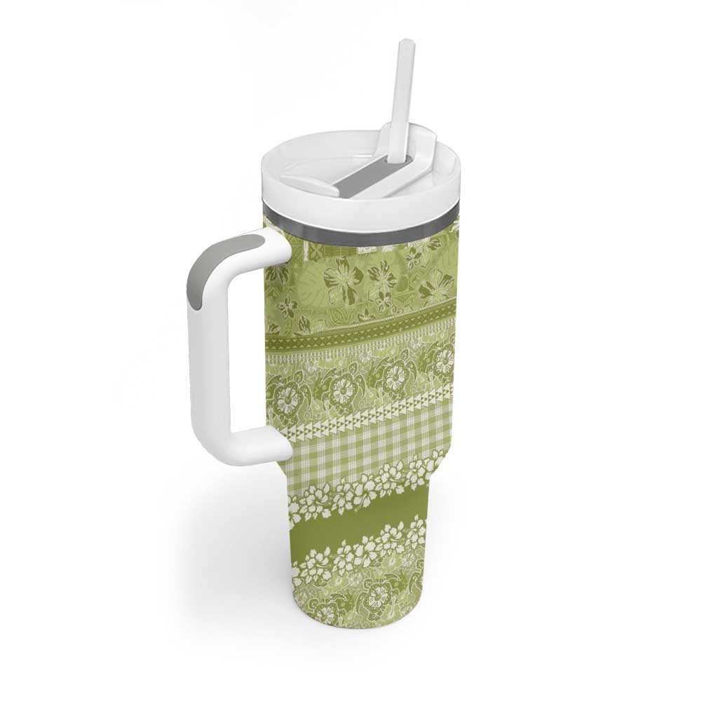 Hawaiian Hibiscus Honu Tumbler With Handle Sage Green Mele Kalikimaka Palaka Spirit LT9 - Polynesian Pride